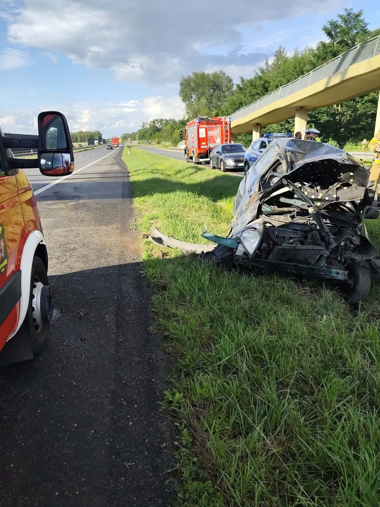 Damaged passenger car after a collision on the S8 route in Gurba